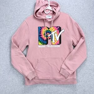 Old Navy MTV Hoodie Women L Pink Tie Dye Graphic Logo Retro, Y2K, 90s Aesthetic